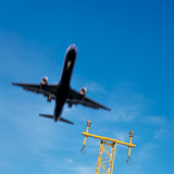 Underbelly view of an airplane in motion