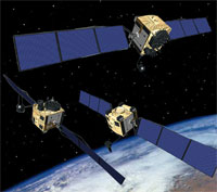 Artist's rendering of three Block IIF satellites over the Earth