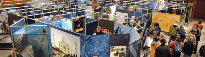 Overhead view of people going through the GPS maze exhibit