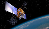 Artist's rendering of a Block IIR-M satellite over the Earth