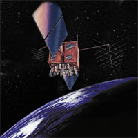 Artist's rendering of a Block IIR satellite over the Earth